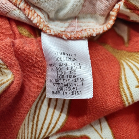 🌼3 for $15🦋 MONTEAU Linen‎ Blend Wide Leg  Pants Elastic Waist Medium Orange - Picture 10 of 10